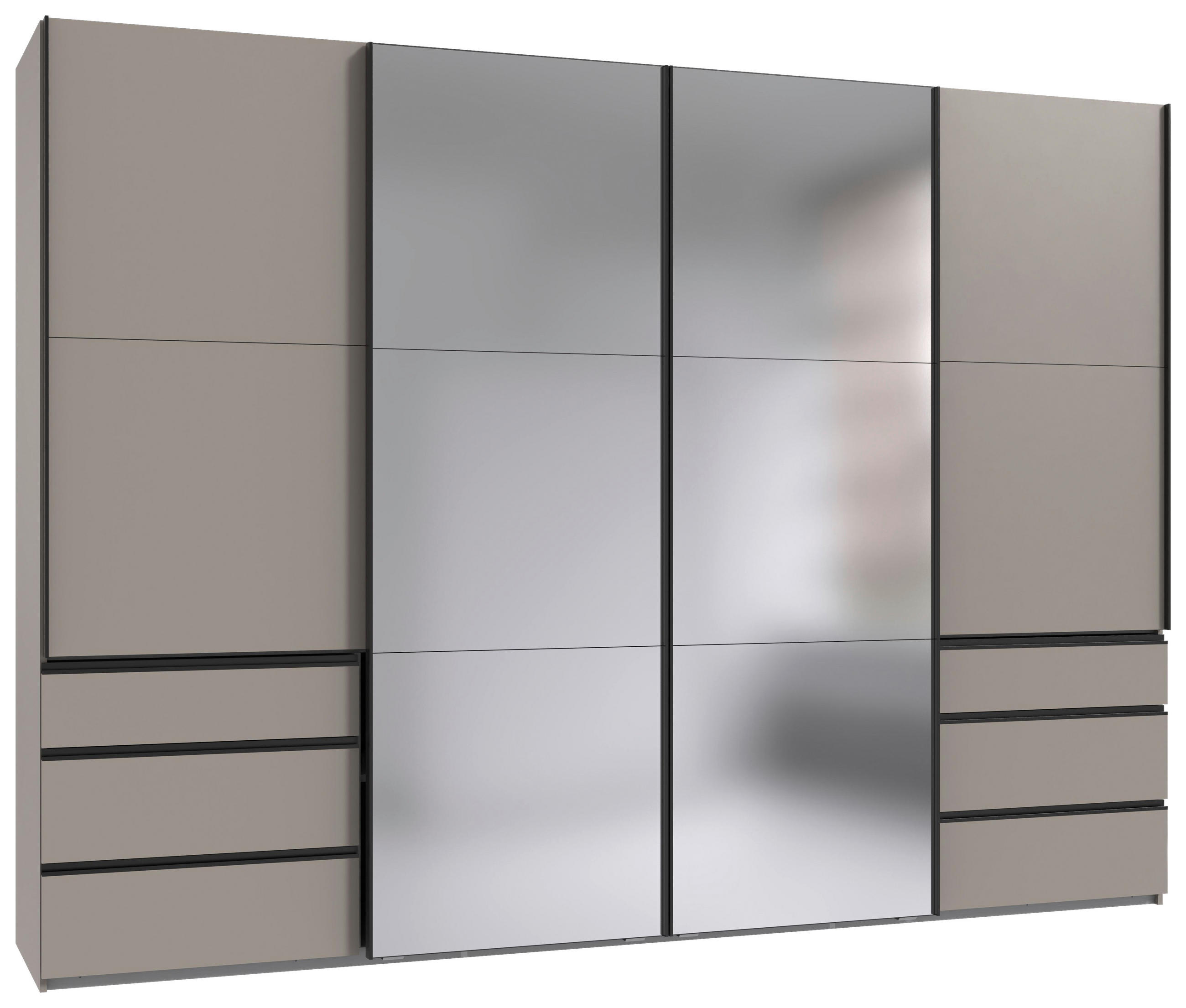 SCHWEBETÜRENSCHRANK 300/216/65 cm,  in Sahara, 4 Tür(en)  - Schwarz/Sahara, MODERN, Glas/Holzwerkstoff (300/216/65cm) - MID.YOU
