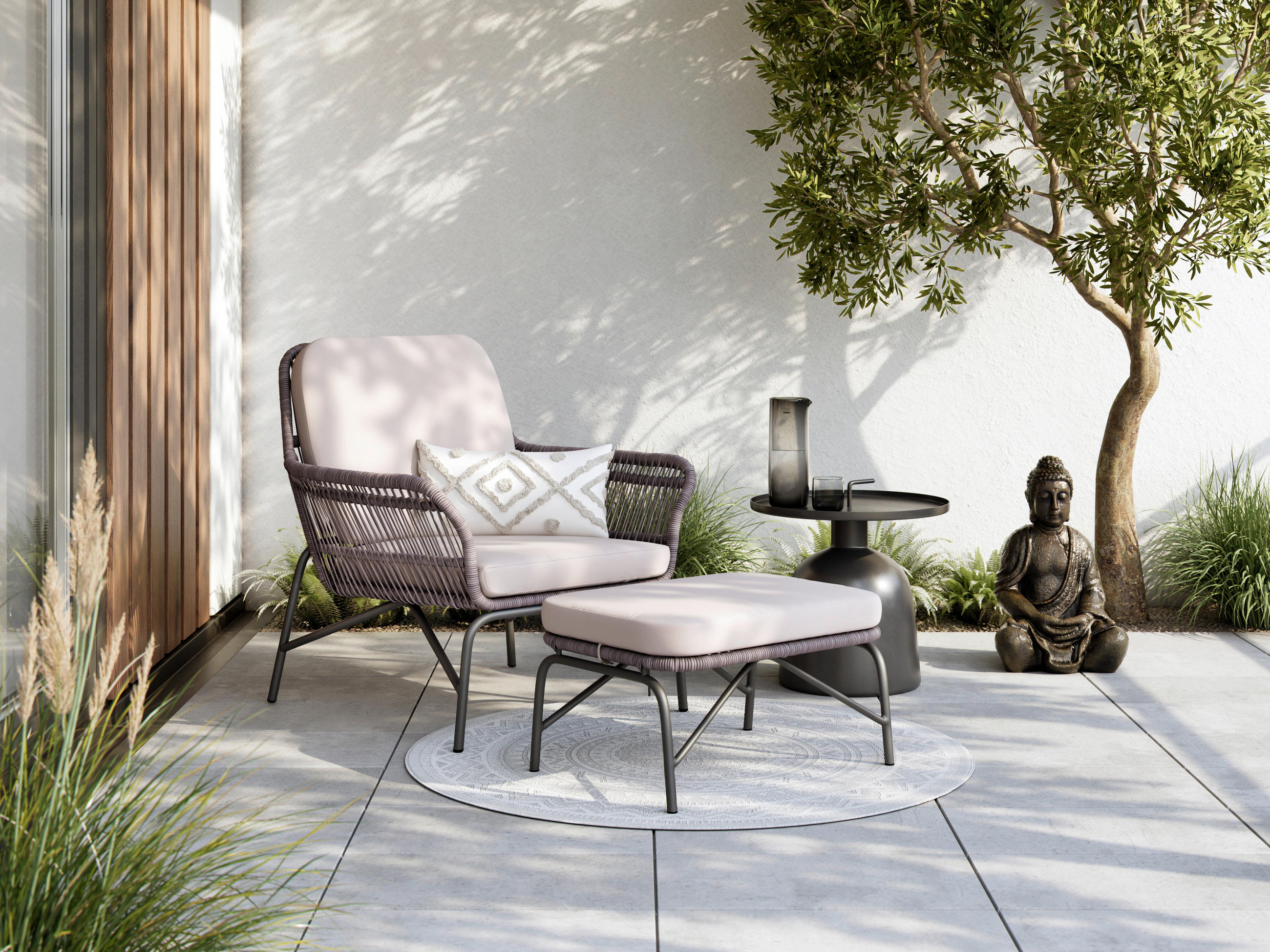 RELAX FOTEL SZETT - fekete/szürke, Modern, textil/fém (82/86/86,5cm) - Ambia Garden