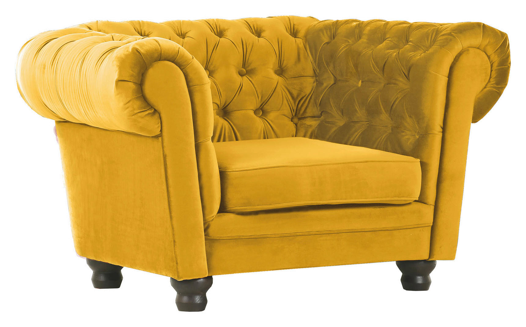 CHESTERFIELD-SESSEL Flachgewebe Gelb    - Dunkelbraun/Gelb, LIFESTYLE, Holz/Textil (130/79/93cm)