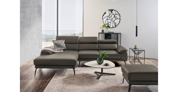 ECKSOFA in Echtleder Graubraun  - Graubraun/Schwarz, Design, Leder/Metall (187/295cm) - Novel