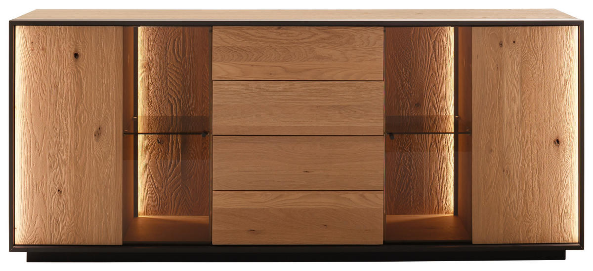 SIDEBOARD Eichefarben  192/82/45 cm  - Eichefarben/Anthrazit, Design, Glas/Holz (192/82/45cm) - Schöner Wohnen