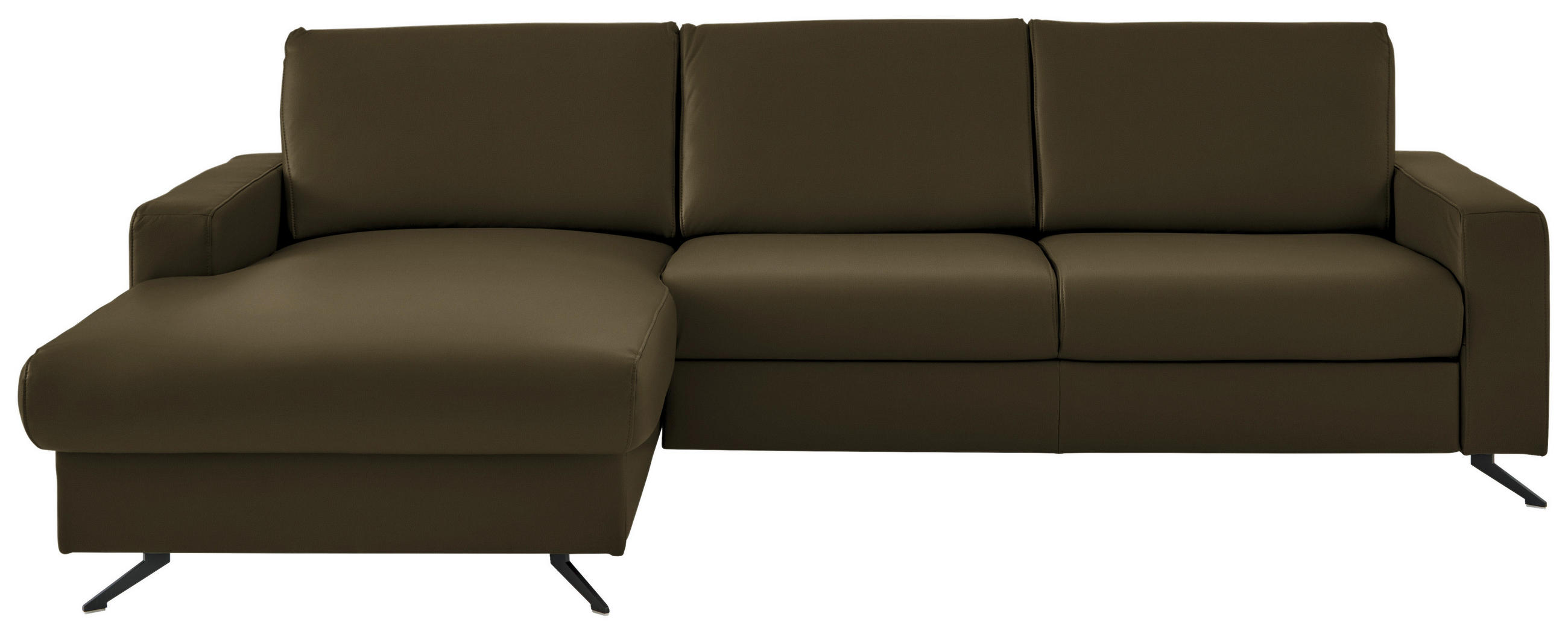 ECKSOFA in Echtleder Grün  165/267 cm  - Schwarz/Grün, Design, Leder/Metall (165/267cm) - Lomoco