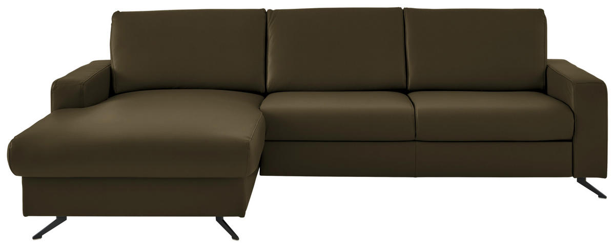 ECKSOFA in Echtleder Grün  - Schwarz/Grün, Design, Leder/Metall (165/267cm) - Lomoco