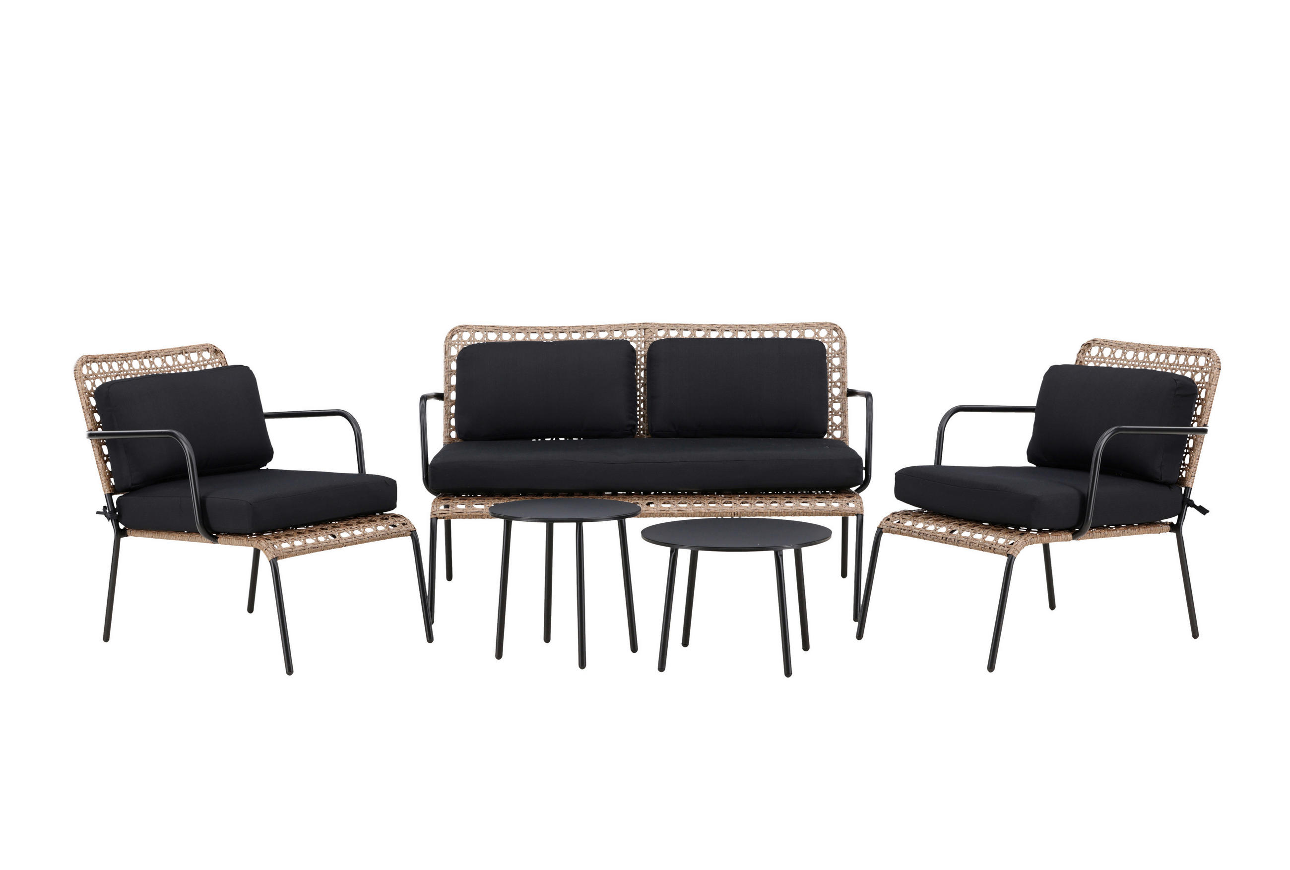 LOUNGEGARNITUR Rattan Stahl  - Dunkelgrau/Schwarz, KONVENTIONELL, Naturmaterialien/Holz - Gardenson