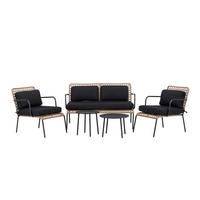 LOUNGEGARNITUR Rattan Stahl  - Dunkelgrau/Schwarz, KONVENTIONELL, Naturmaterialien/Holz - Gardenson