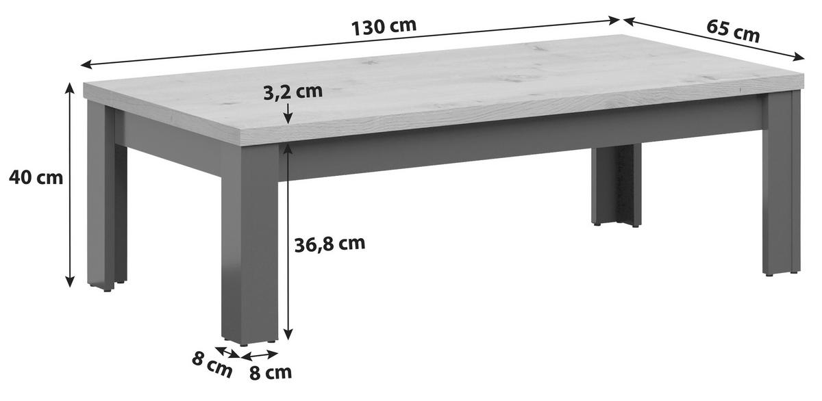 COUCHTISCH in Holzwerkstoff 130/65/40 cm  - Graphitfarben/Eiche Artisan, Design, Holzwerkstoff (130/65/40cm)