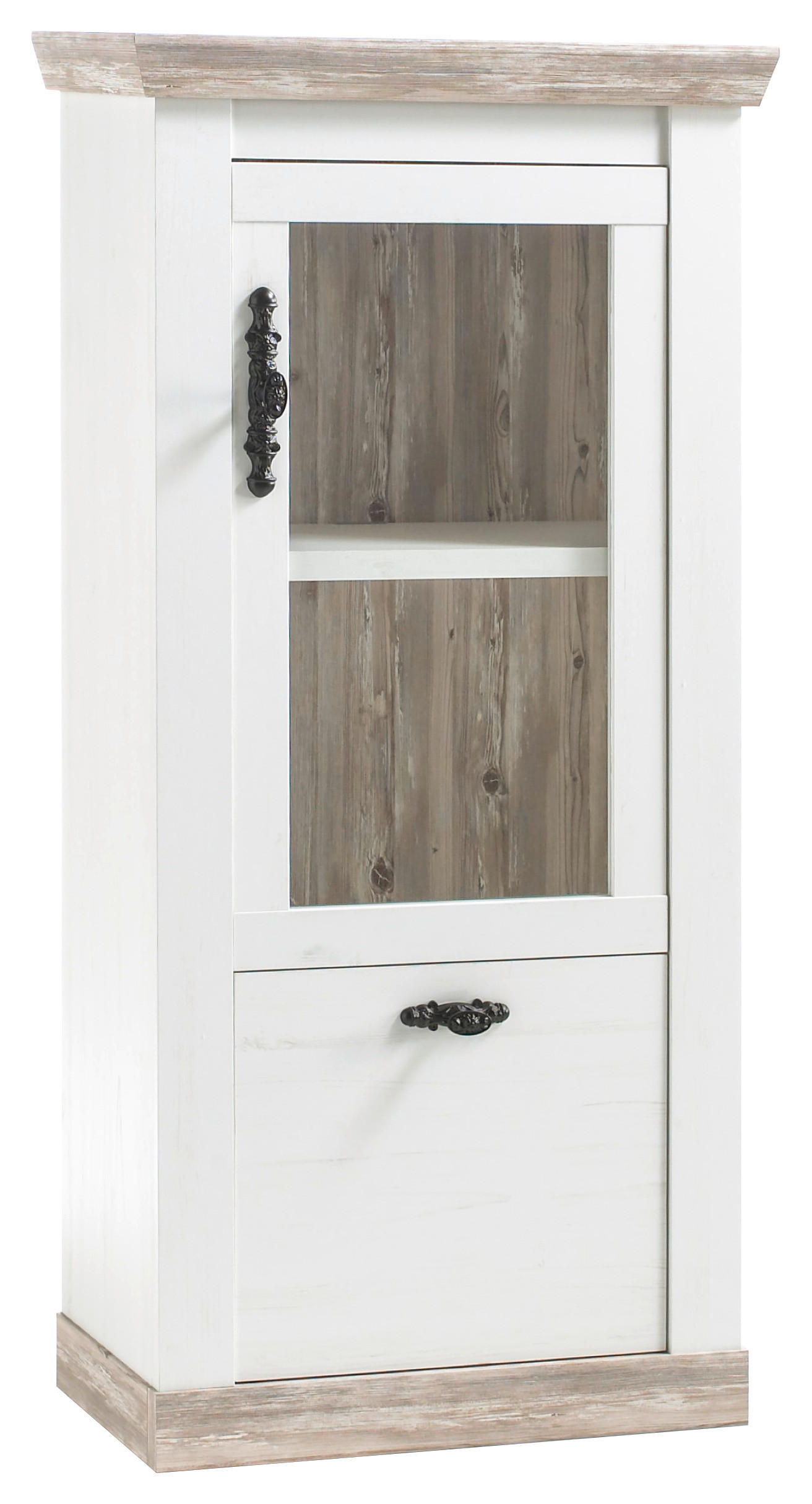 VITRINE in Pinienfarben  - Schwarz/Pinienfarben, Design, Holzwerkstoff/Metall (71/146/37cm) - MID.YOU