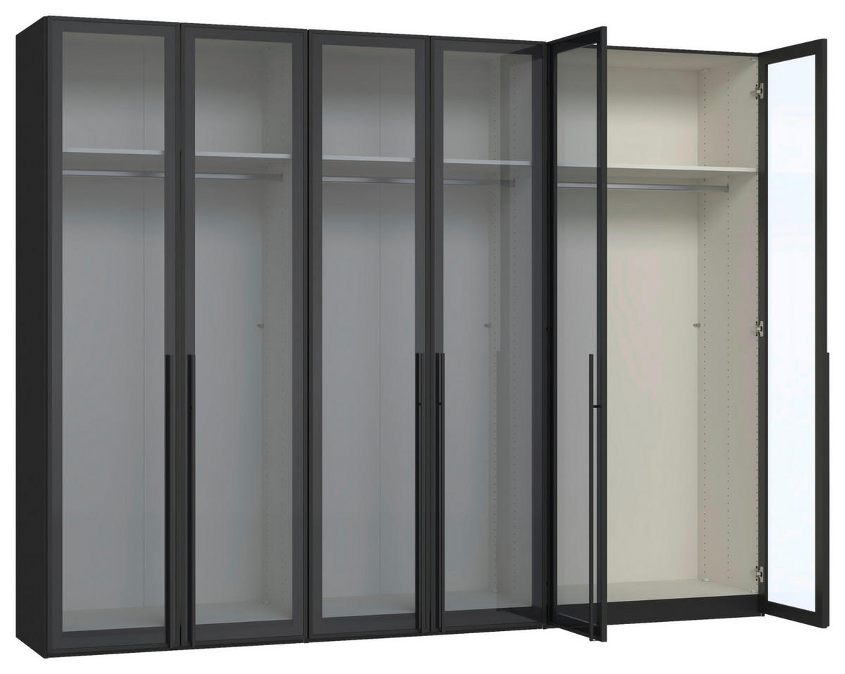 DREHTÜRENSCHRANK 303/236/59 cm,  in Schwarz, 6-türig  - Schwarz, Design, Glas/Holzwerkstoff (303/236/59cm) - Jutzler