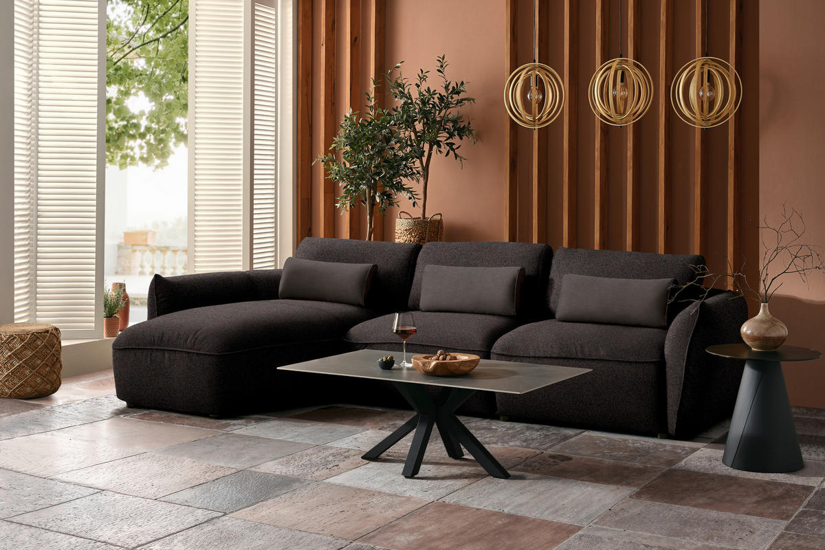 ECKSOFA  in Chenille Schwarzbraun  190/340 cm  - Schwarzbraun/Walnussfarben, Design, Kunststoff/Textil (190/340cm) - Belluti