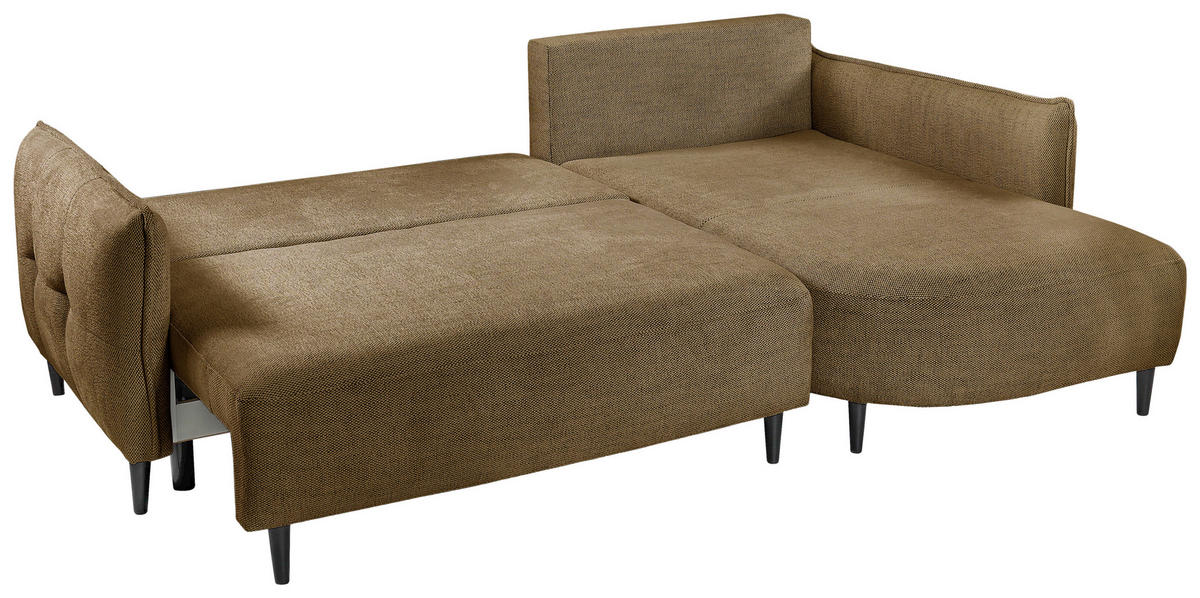 ECKSOFA Goldfarben Struktur  - Goldfarben/Schwarz, Design, Holz/Textil (244/165cm) - MID.YOU