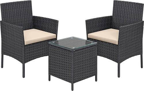 GARTENSET Flachgewebe Stahl  - Beige/Schwarz, MODERN, Glas/Kunststoff - Modante