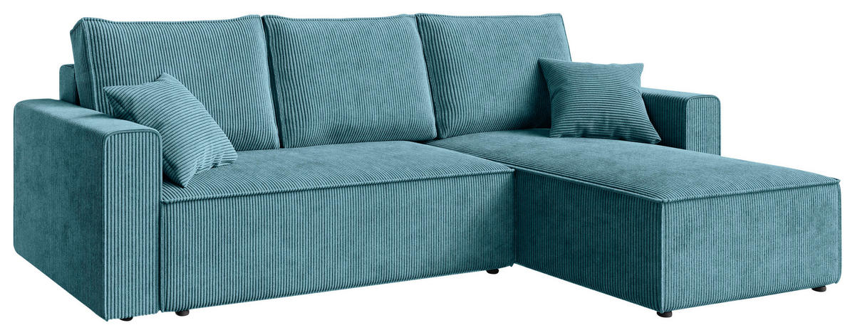 ECKSOFA Türkis Cord  - Türkis/Schwarz, KONVENTIONELL, Kunststoff/Textil (232/143cm) - Carryhome