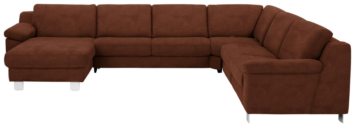 WOHNLANDSCHAFT in Mikrofaser Hellbraun  - Chromfarben/Hellbraun, Design, Textil/Metall (166/364/278cm) - Valdera