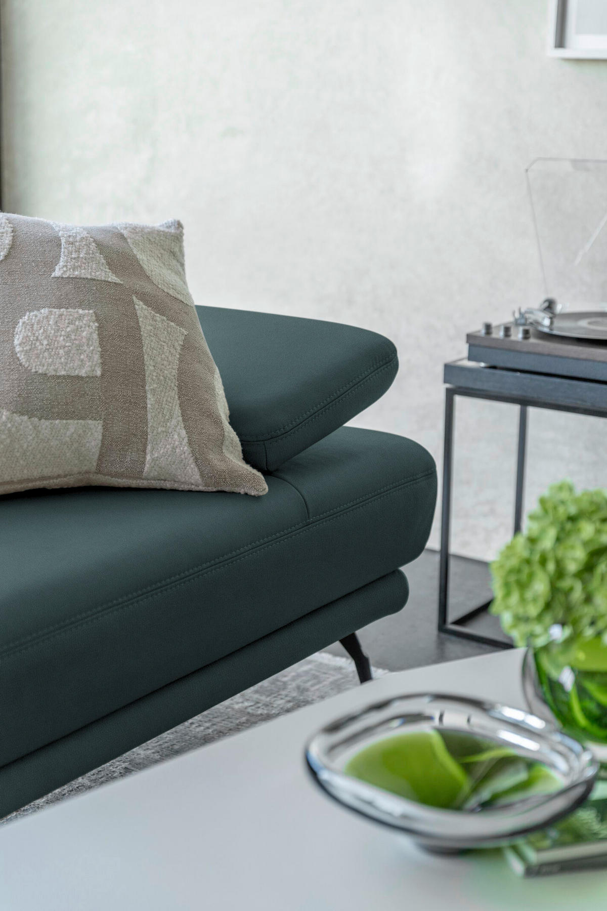 ECKSOFA Echtleder Graublau  - Graublau/Schwarz, Konventionell, Leder/Metall (301/180cm) - Joop!