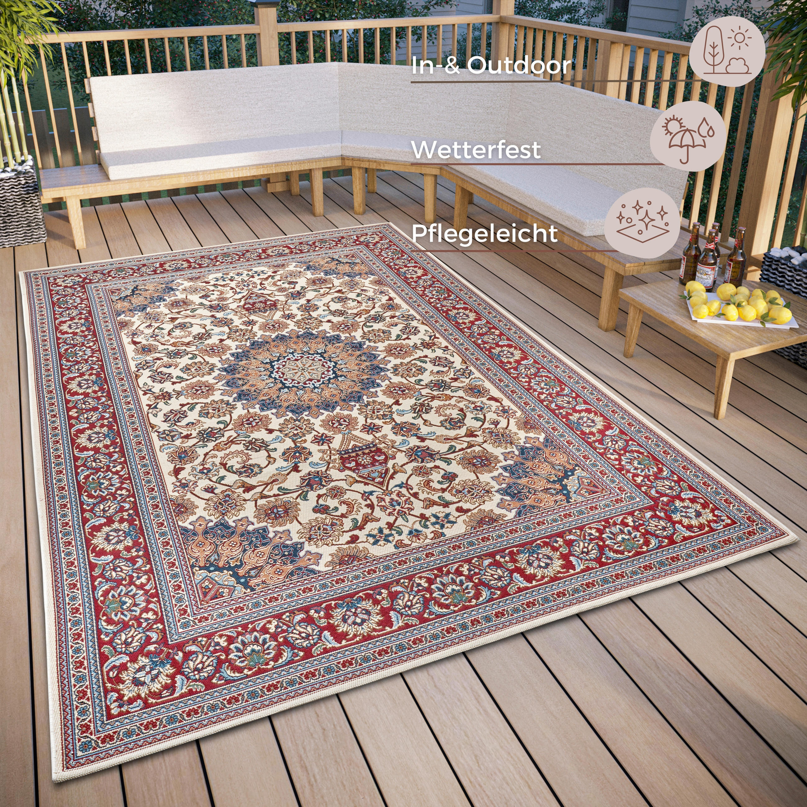 OUTDOORTEPPICH 80/165 cm Flair Creme, Rot  - Rot/Creme, Design, Kunststoff (80/165cm)