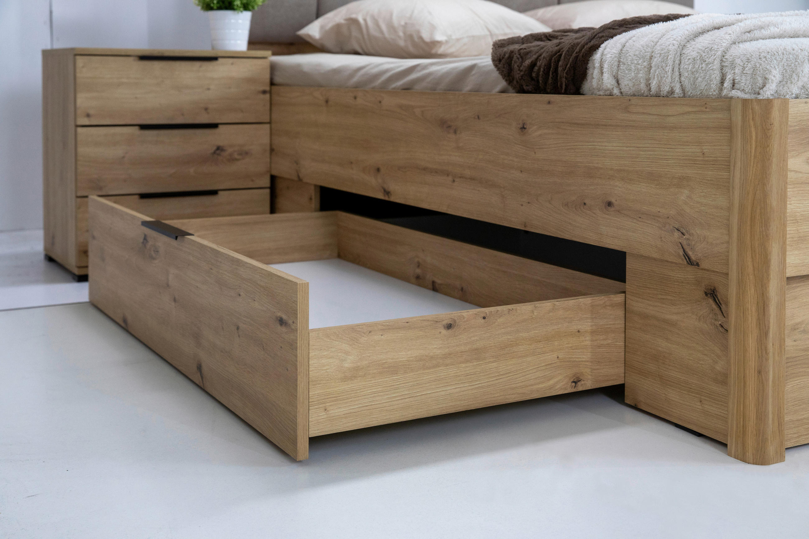 BETT 90/200 cm Eiche Artisan - Taupe/Eiche Artisan, KONVENTIONELL (90/200cm) - Boxxx