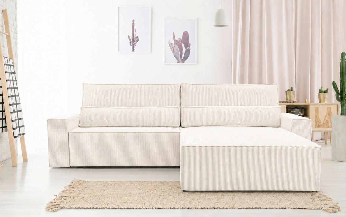 ECKSOFA BRAZIL L Creme Rückenkissen, Schlaffunktion, Rücken echt, Stauraum  - Creme, Design, Textil (290/200cm) - MID.YOU