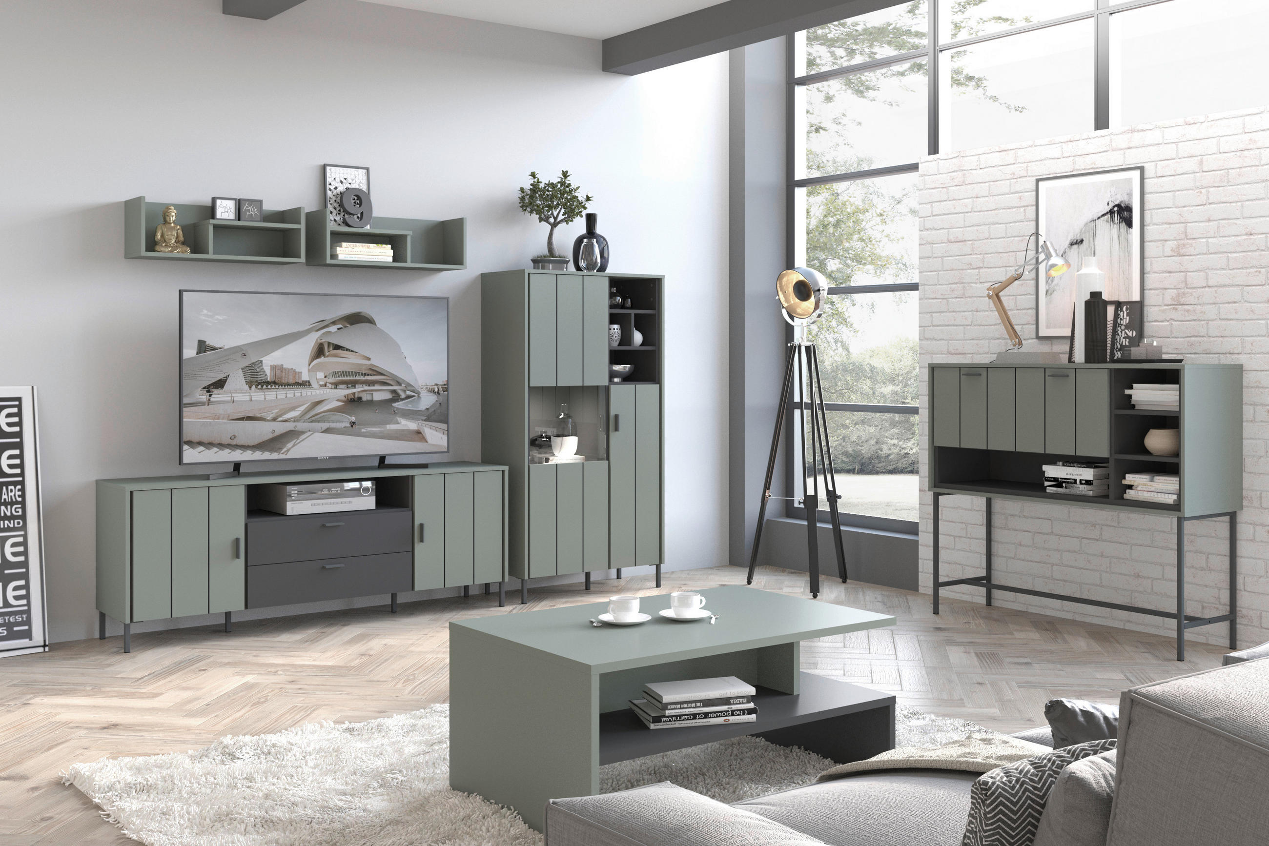 COUCHTISCH SHIRLEY 100/66/45,5 cm rechteckig Anthrazit, Grau, Grün  - Anthrazit/Grau, Design, Holzwerkstoff (100/66/45,5cm) - Carryhome