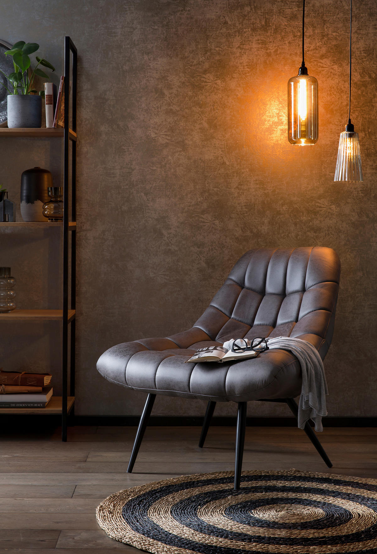 XXL-SESSEL Lederlook Schwarz, Dunkelbraun    - Dunkelbraun/Schwarz, MODERN, Textil/Metall (76/85,6/85,6cm) - Livetastic