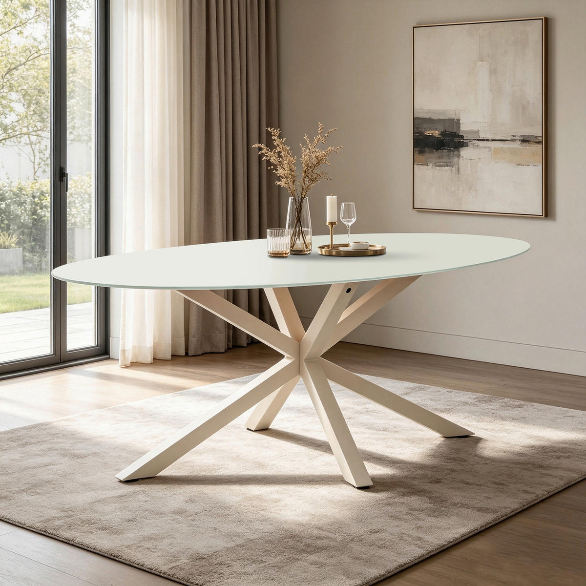 ESSTISCH 180/100/75 cm  Metall, Glas oval Kaschmir  - Kaschmir, MODERN, Glas/Metall (180/100/75cm) - P & B