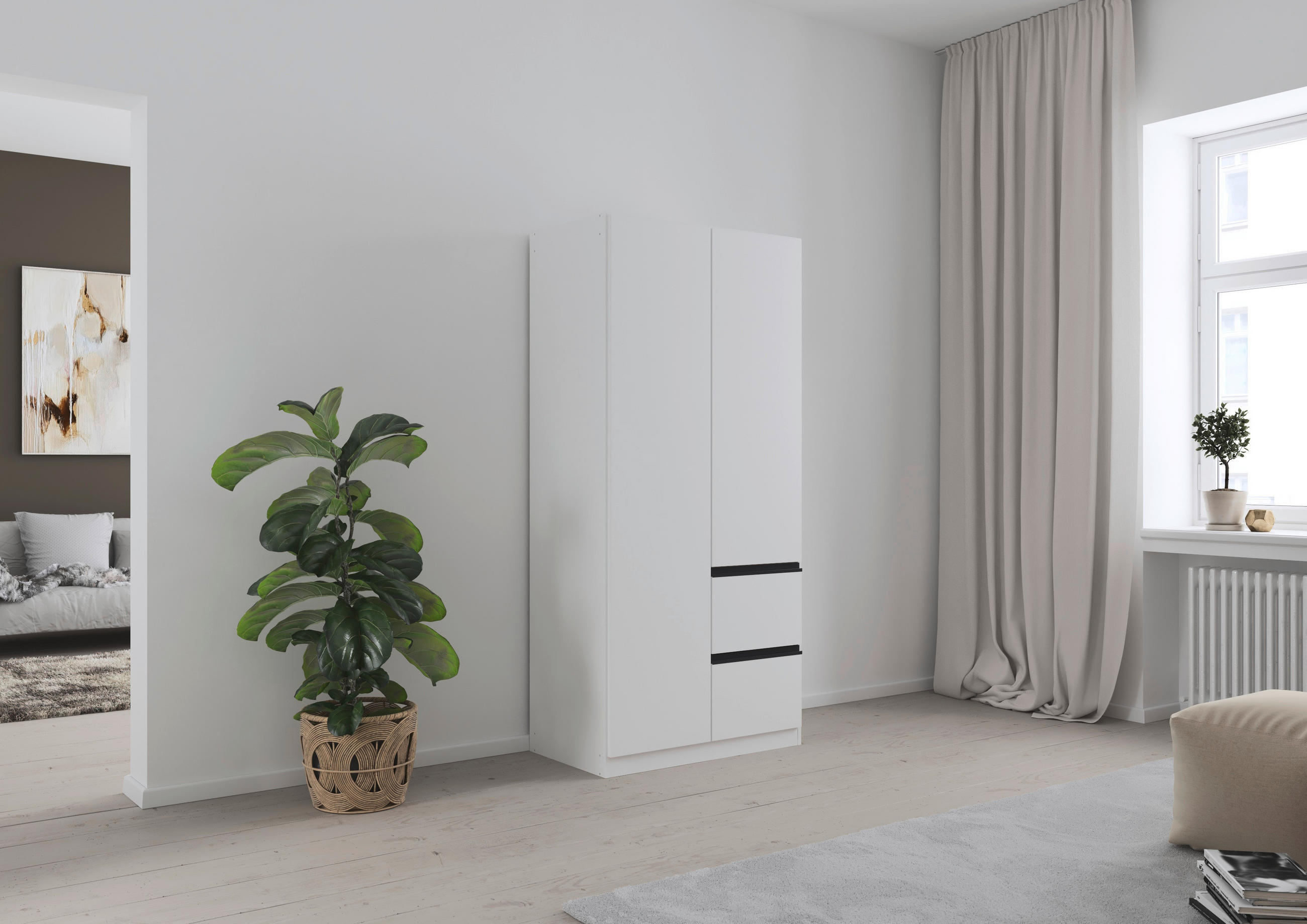 DREHTÜRENSCHRANK in Weiss  - Weiss/Grau, Modern, Holzwerkstoff (91/197/54cm) - Rauch Möbel