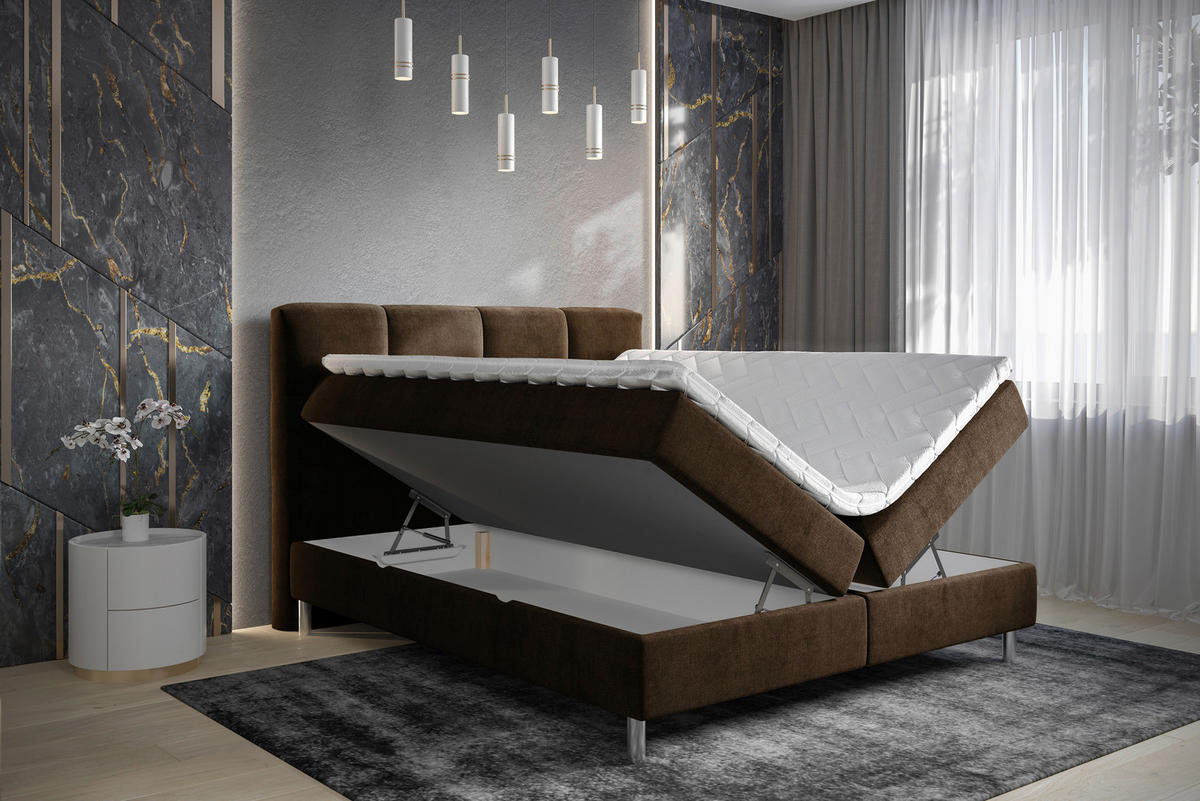 BOXBETT 160/200 cm  in Dunkelbraun  - Chromfarben/Dunkelbraun, Design, Holz/Holzwerkstoff (160/200cm) - Esposa