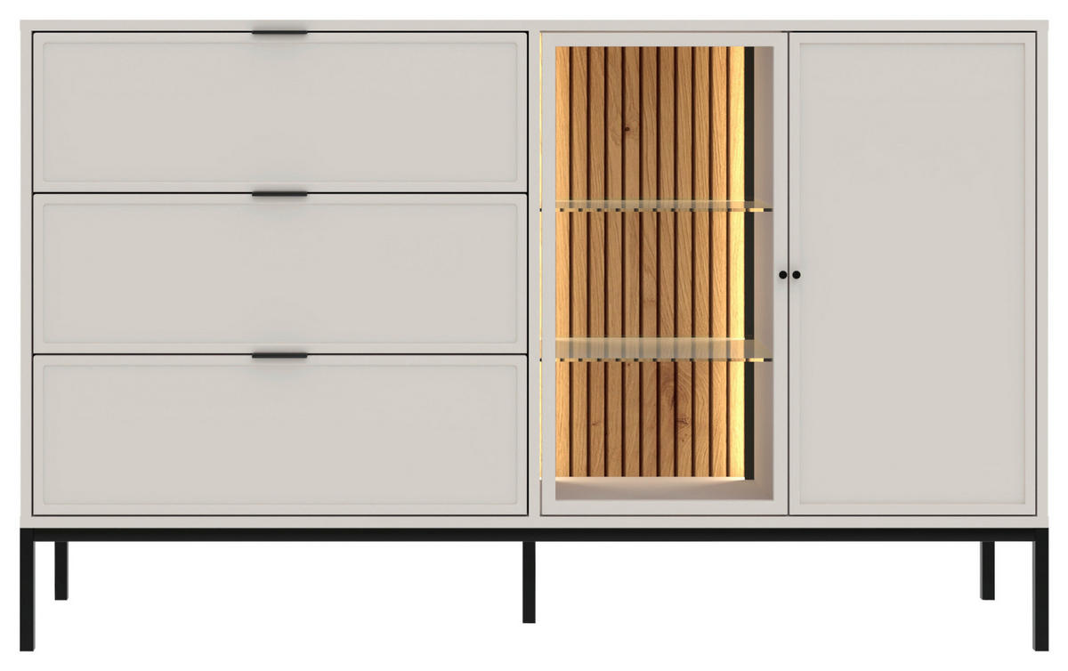KOMMODE , 150,2/92/40 cm, 3 Schublade(n)  - Kaschmir/Schwarz, Design, Glas/Holzwerkstoff (150,2/92/40cm) - MID.YOU