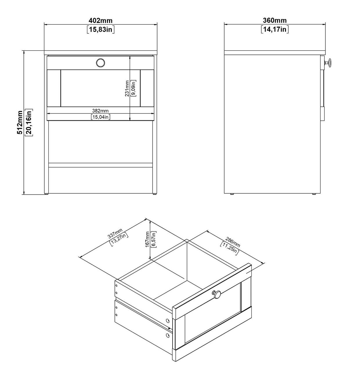 NACHTSCHRANK 40,2/51,2/36 cm  - Eichefarben/Silberfarben, MODERN, Holzwerkstoff/Metall (40,2/51,2/36cm) - MID.YOU