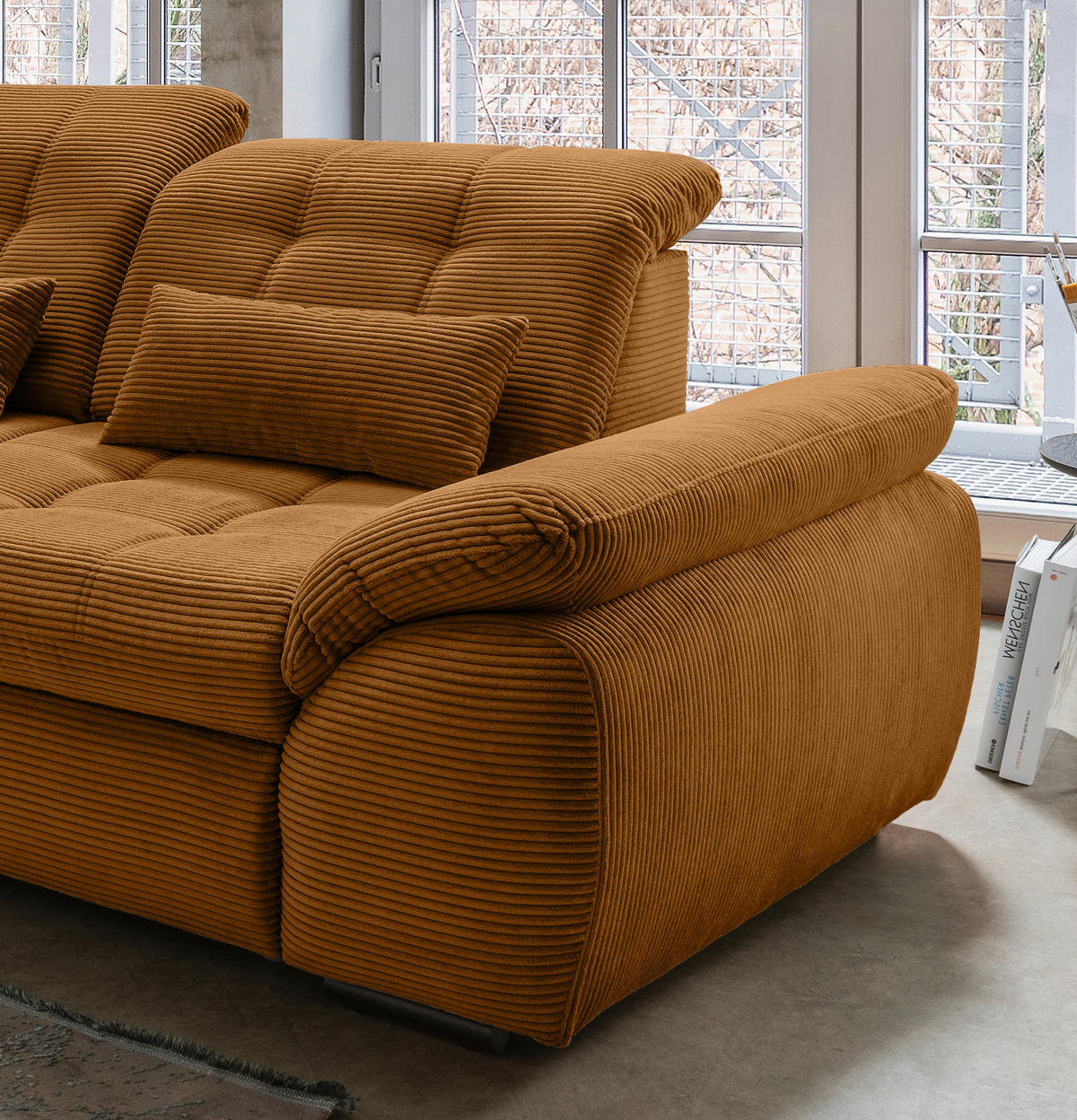 ECKSOFA in Cord Goldfarben  - Goldfarben/Schwarz, Modern, Textil/Metall (184/314cm) - Livetastic
