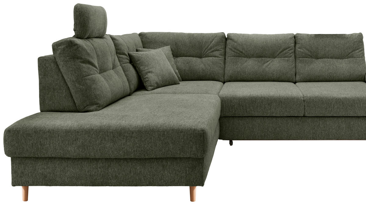 ECKSOFA in Chenille Dunkelgrün  - Dunkelgrün/Naturfarben, Modern, Holz/Textil (206/264cm) - Livetastic