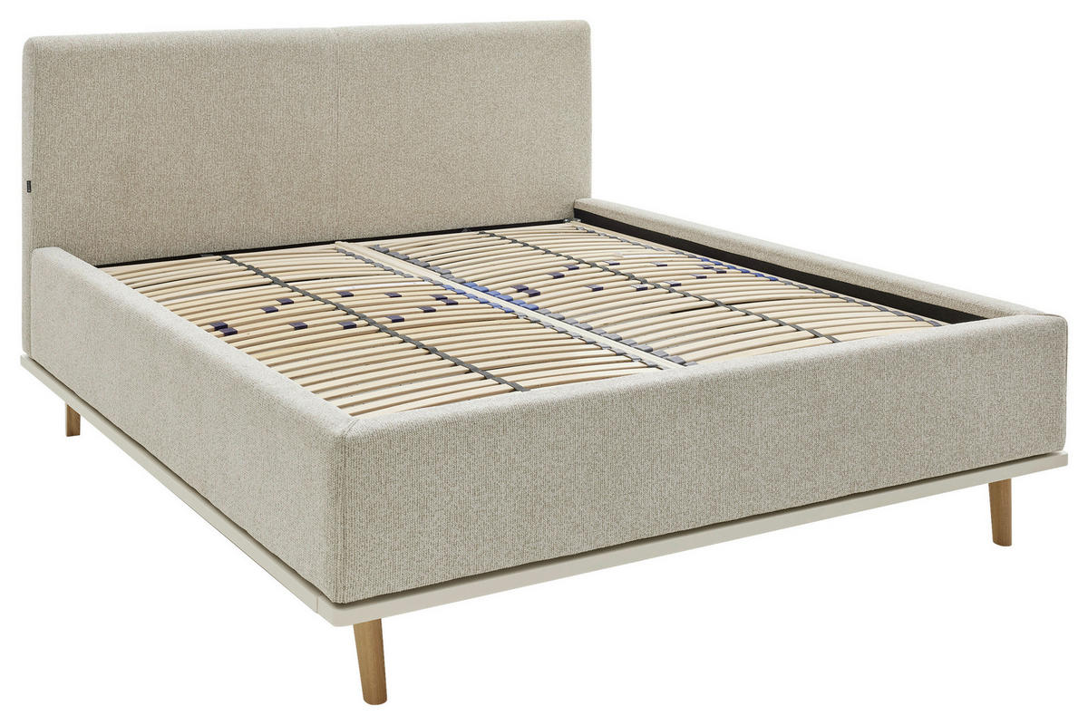 POLSTERBETT gepolstertes Kopfteil, Bettkasten, Lattenroste, Matratzen 180/200 cm  in Beige  - Eichefarben/Birkefarben, Design, Holz/Textil (180/200cm) - Musterring
