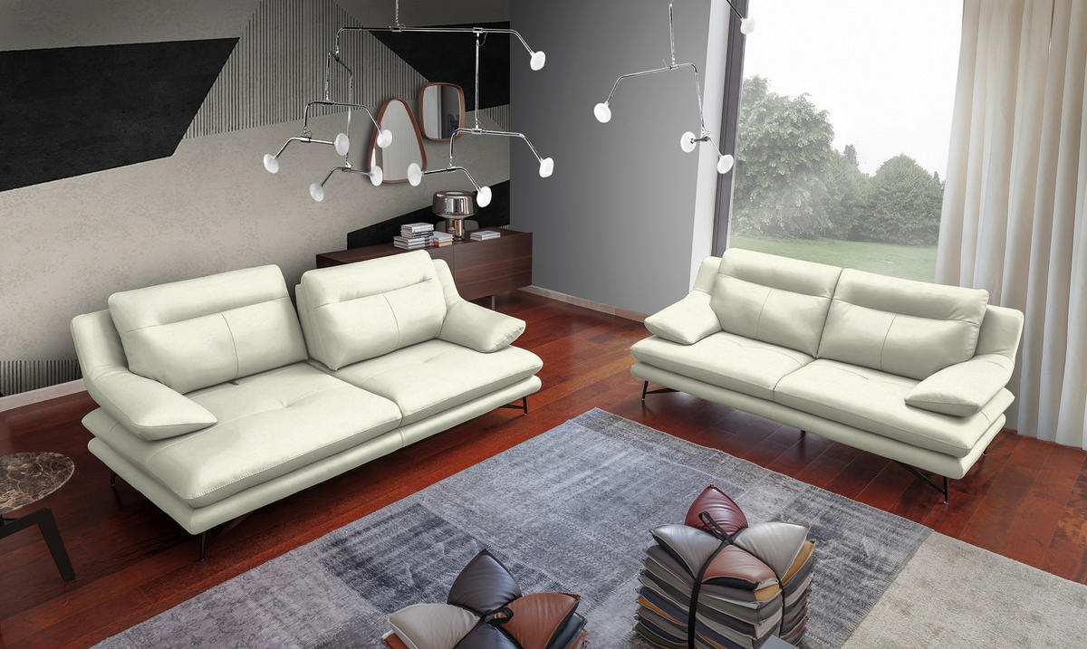 2,5-SITZER in Leder Creme  - Creme/Schwarz, Design, Leder/Metall (195/90/109cm)