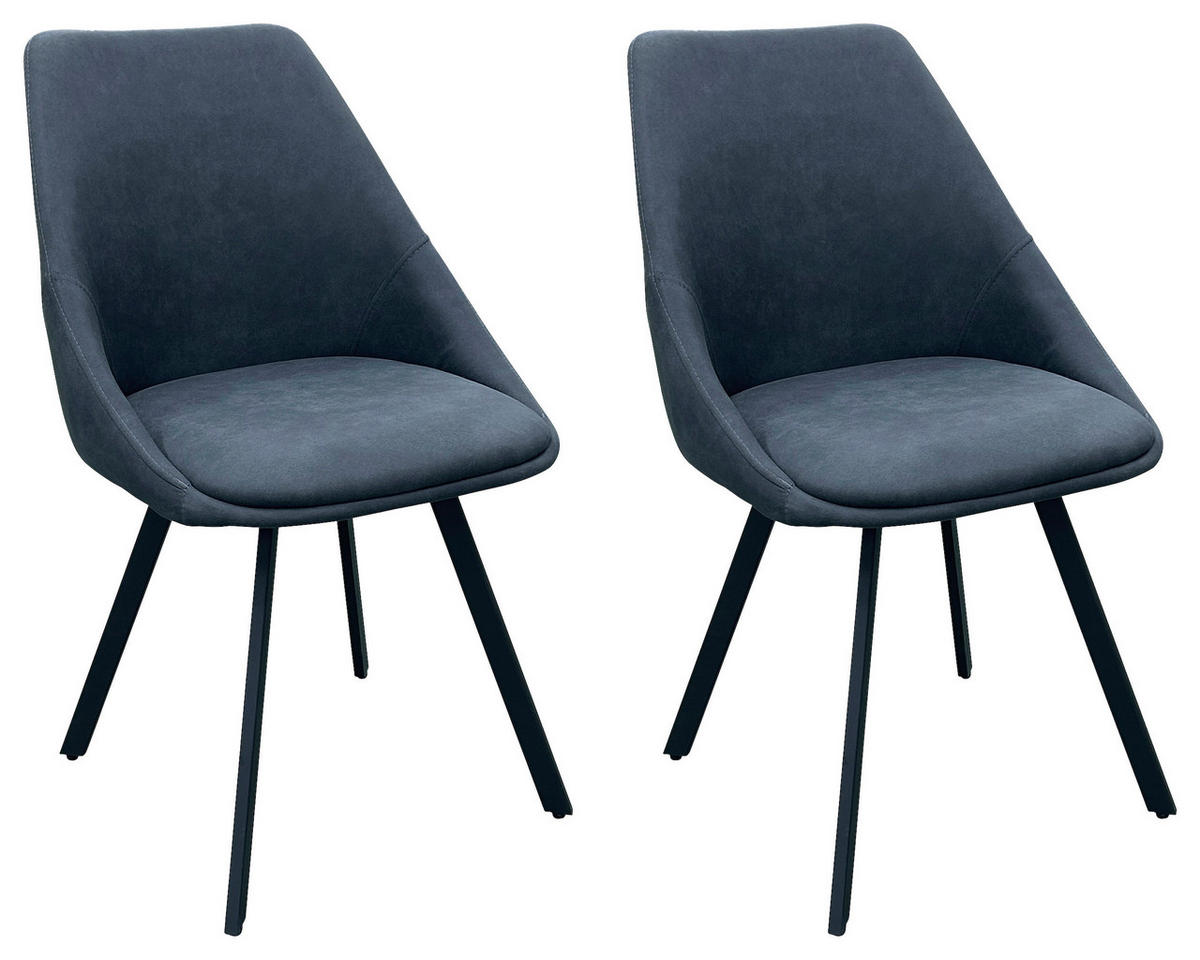 STUHL-SET 2 Stück  in Stahl Mikrofaser Metall, Textil  - Anthrazit/Schwarz, Design, Textil/Metall (55/83/59cm) - MID.YOU