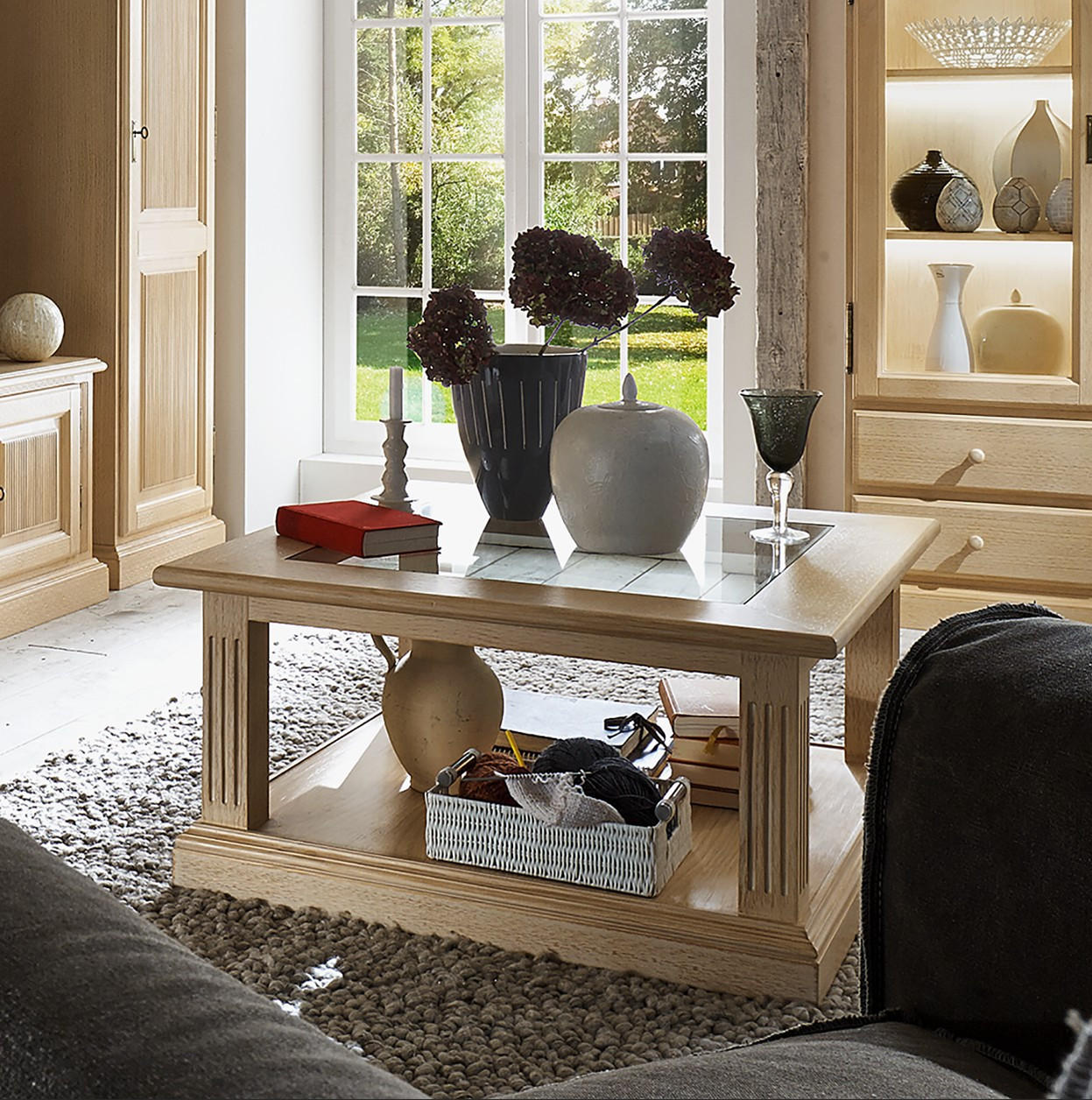 COUCHTISCH Pinie massiv Klarglas 90/90/45 cm quadratisch Beige  - Beige, Design, Glas/Holz (90/90/45cm) - Livetastic