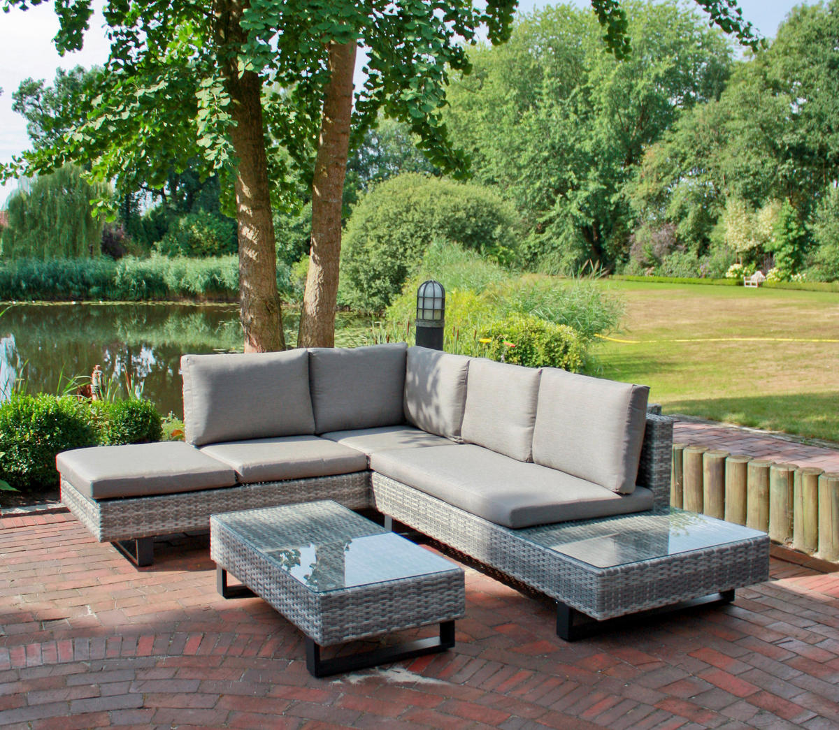 LOUNGEGARNITUR 3-teilig   Aluminium  - Klar/Schwarz, Basics, Glas/Kunststoff - Gardenson