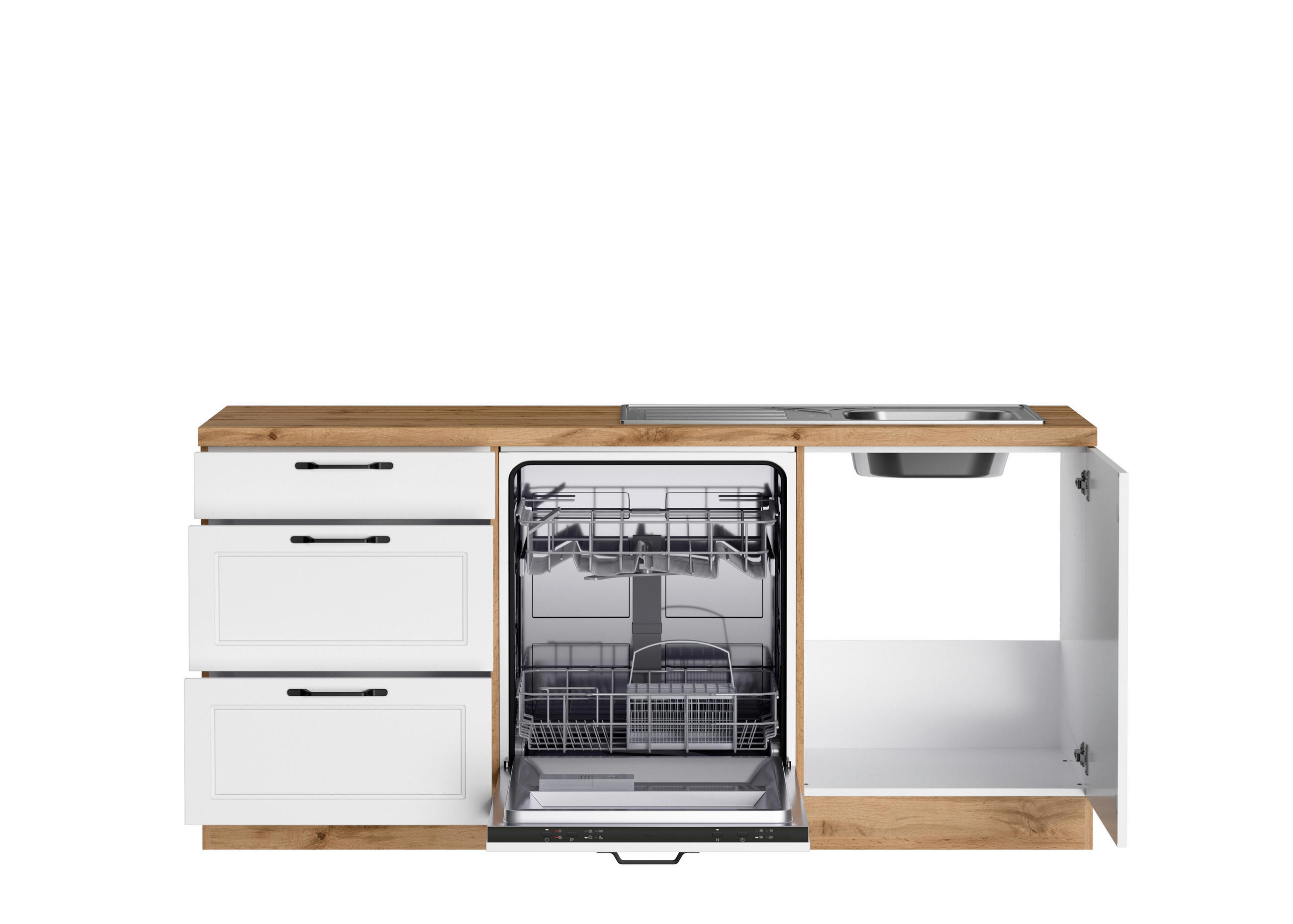 Thumbnail - Held Eckküche Meran, Weiß, Eiche Wotan, Metall, 8 Schubladen, seitenverkehrt montierbar, L-Form, nur wie online abgebild...