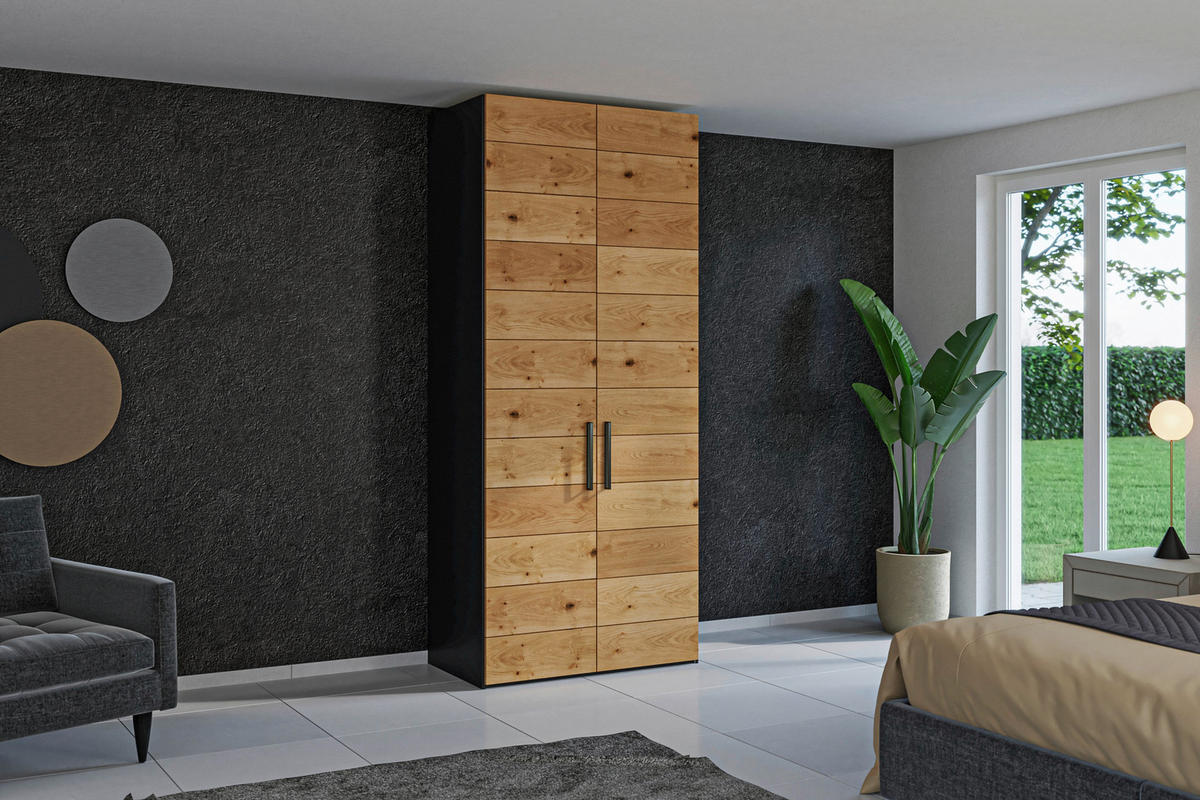 DREHTÜRENSCHRANK 102/220/59 cm,  in Schwarz, Wildeiche, 2-türig  - Wildeiche/Titanfarben, Design, Holz/Holzwerkstoff (102/220/59cm) - Jutzler