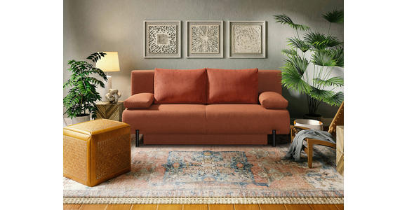 SCHLAFSOFA Webstoff Terracotta - Terracotta/Schwarz, KONVENTIONELL, Textil/Metall (197/88/89cm) - Novel