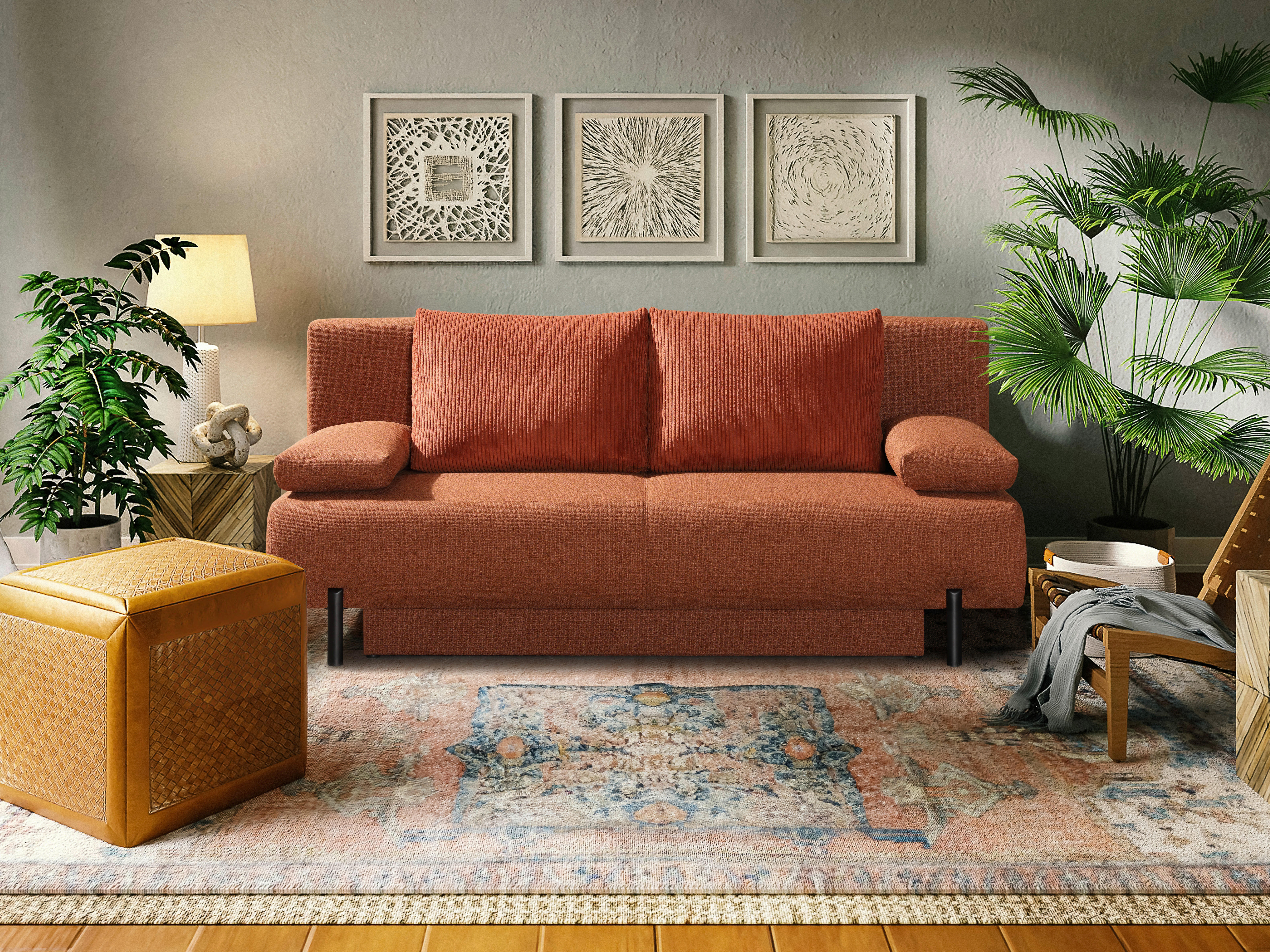 ROZKLÁDACÍ POHOVKA, textil, terracotta - černá/terracotta, Konvenční, kov/textil (197/88/89cm) - Livetastic