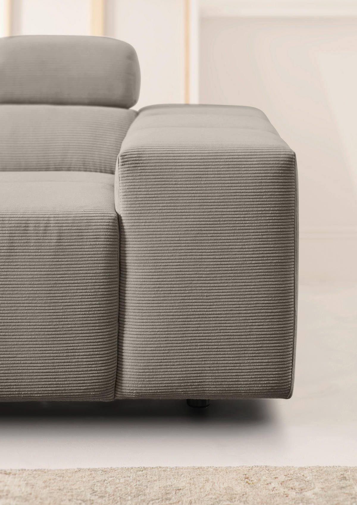 ECKSOFA in Feincord Sandfarben  - Sandfarben/Schwarz, Design, Kunststoff/Textil (215/319cm) - Hom`in