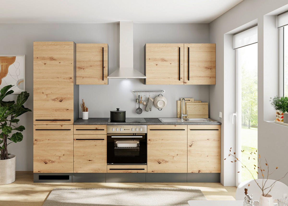 KÜCHENBLOCK 280 cm  in Anthrazit, Eiche Artisan  - Anthrazit/Schwarz, LIFESTYLE, Holzwerkstoff/Kunststoff (280cm) - P & B