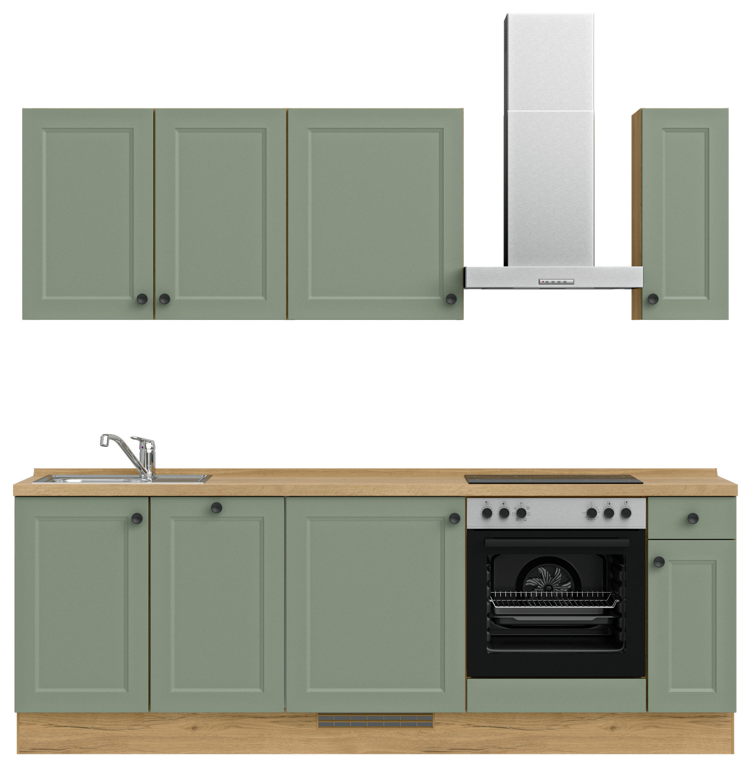 Bucătărie Fără Electrocasnice  - verde/culoare lemn stejar, Modern, metal/material pe bază de lemn (240cm) - Nobilia