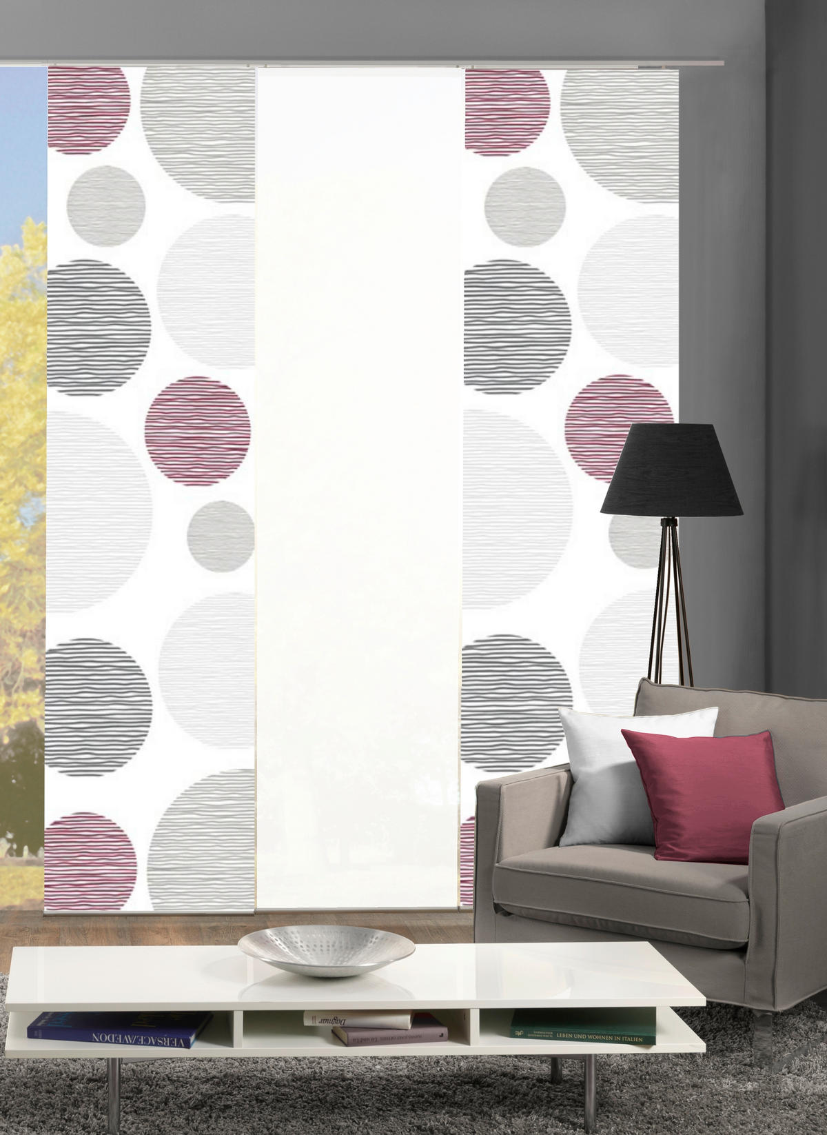 FLÄCHENVORHANG  3 Stück  halbtransparent   60/245 cm  - Bordeaux, Design, Textil (60/245cm)