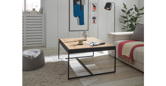 COUCHTISCH in Holz, Metall, Holzwerkstoff 83/83/45 cm  - Eichefarben/Schwarz, Design, Holz/Holzwerkstoff (83/83/45cm) - Novel