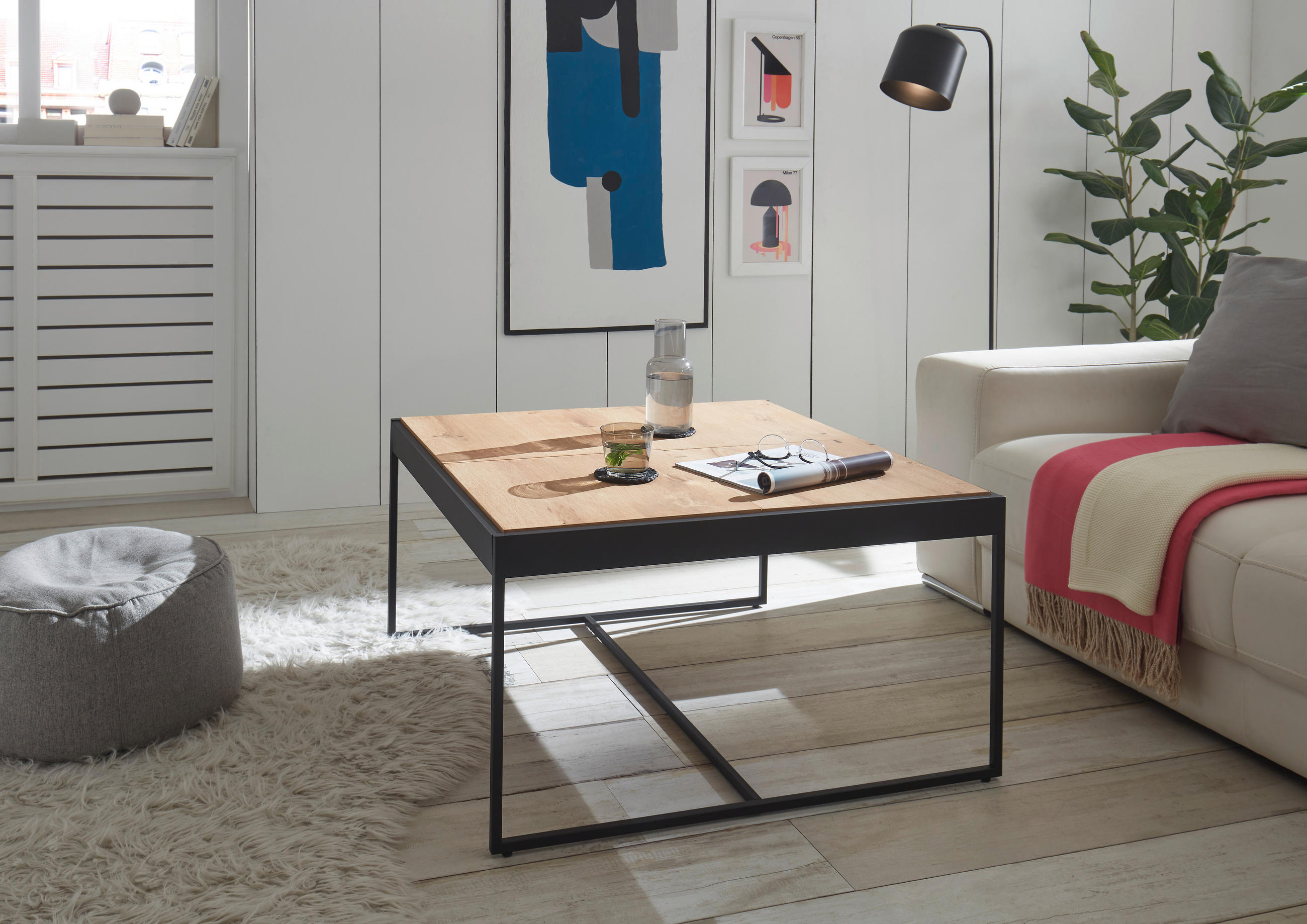 COUCHTISCH in Holz, Metall, Holzwerkstoff 83/83/45 cm  - Eichefarben/Schwarz, Design, Holz/Holzwerkstoff (83/83/45cm) - Novel