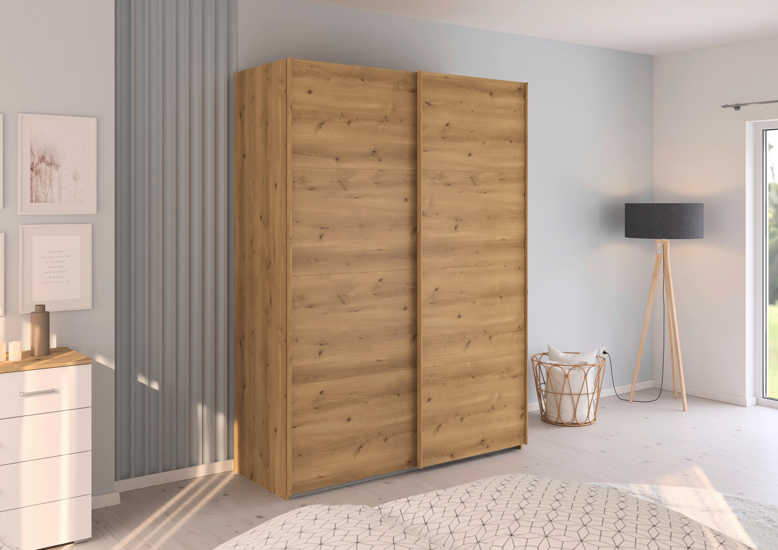 SCHWEBETÜRENSCHRANK 162/223/68 cm 2-türig Eichefarben  - Eichefarben, Design, Holzwerkstoff/Kunststoff (162/223/68cm) - Novel