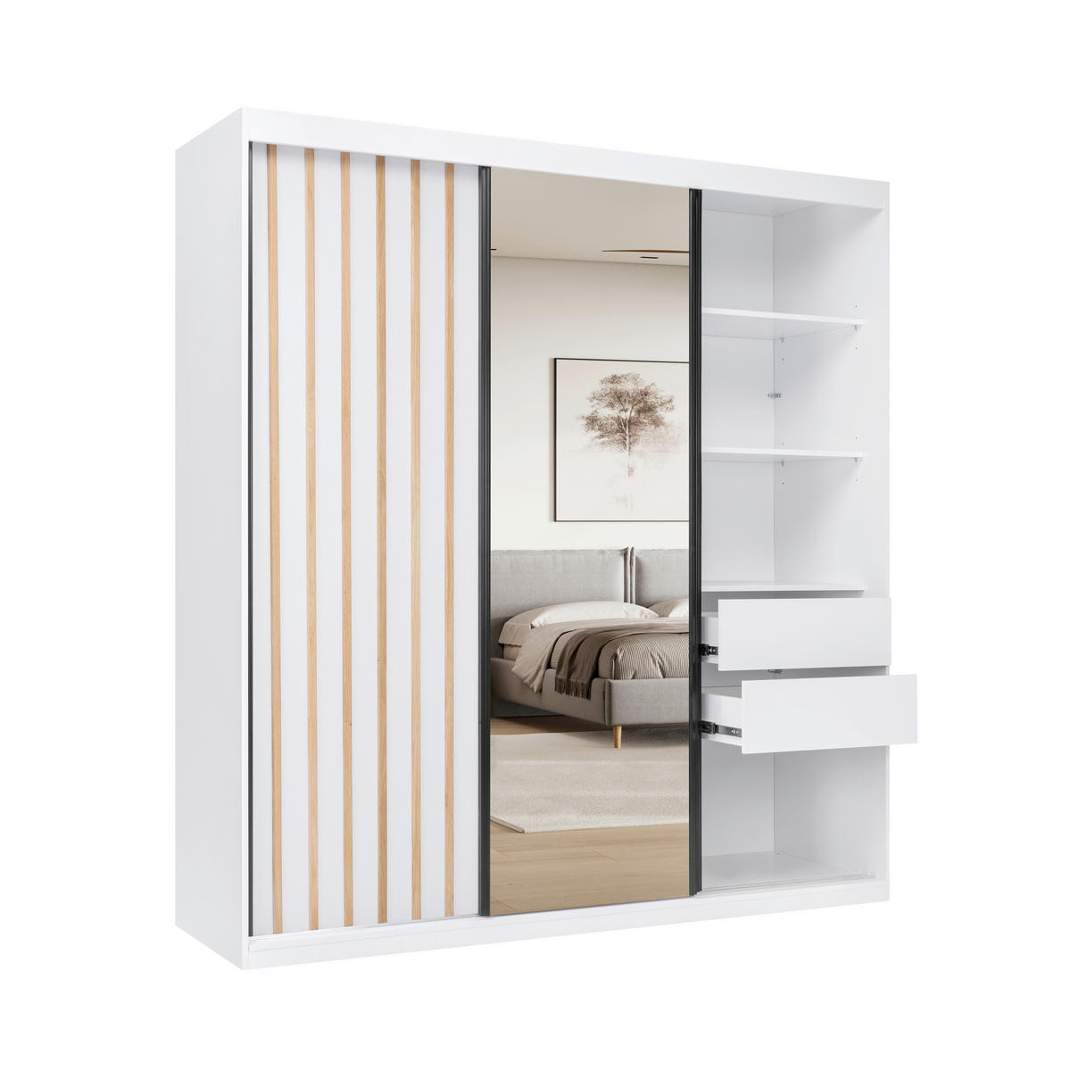 SKRIŇA S POSUVNÝMI DVERAMI, biela, 200/215/59,5 cm - čierna/biela, Modern, kov/kompozitné drevo (200/215/59,5cm) - P & B