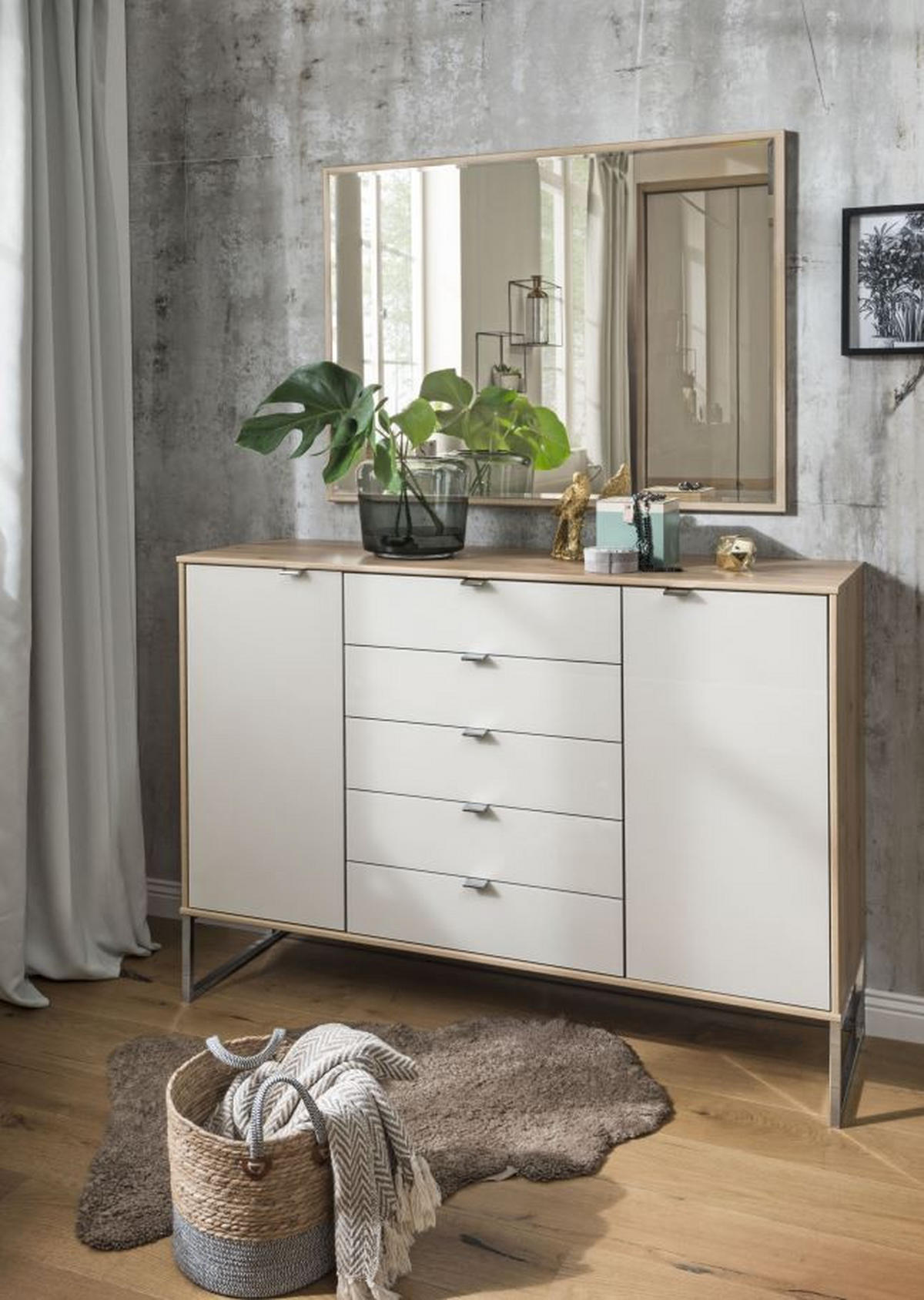 KOMÓD 141/105/43 cm  - króm, Basics, faalapú anyag/Üveg (141/105/43cm) - Venda