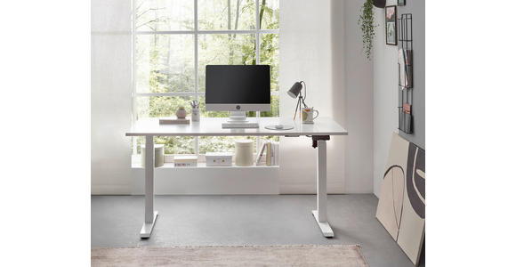 SCHREIBTISCH höhenverstellbar, Kabeldurchlass, Memoryschalter - Weiß, MODERN, Holzwerkstoff/Metall (160/77/72-120cm) - Carryhome