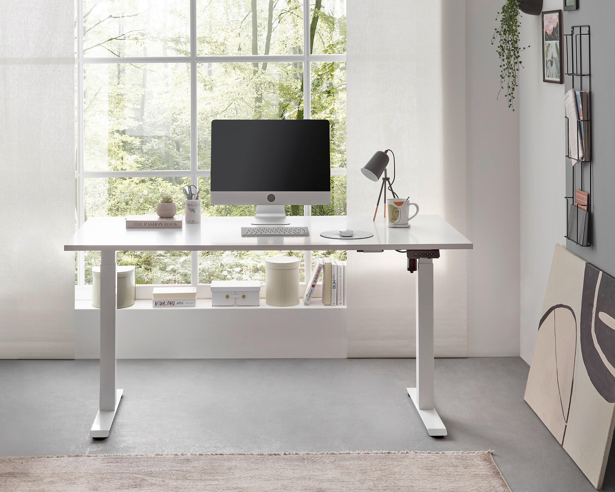 SCHREIBTISCH höhenverstellbar, Kabeldurchlass, Memoryschalter - Weiß, MODERN, Holzwerkstoff/Metall (160/77/72-120cm) - Carryhome